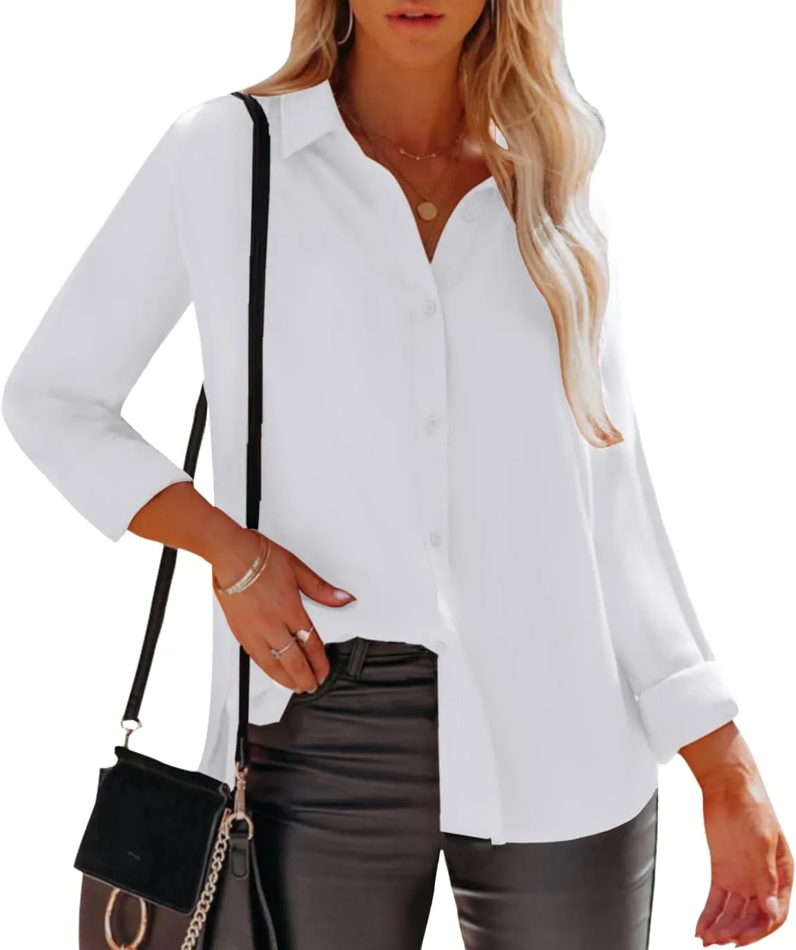 siliteelon Womens Button Down Shirts Dress Shirts Long Sleeve Wrinkle Free Collared Work Office Solid Blouses Tops