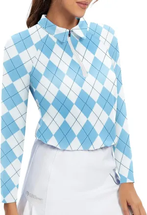 Soneven Womens Long Sleeve Polos 1/4 Zip Moisture Wicking Collared Golf Shirt Slim Fit for Casual Work
