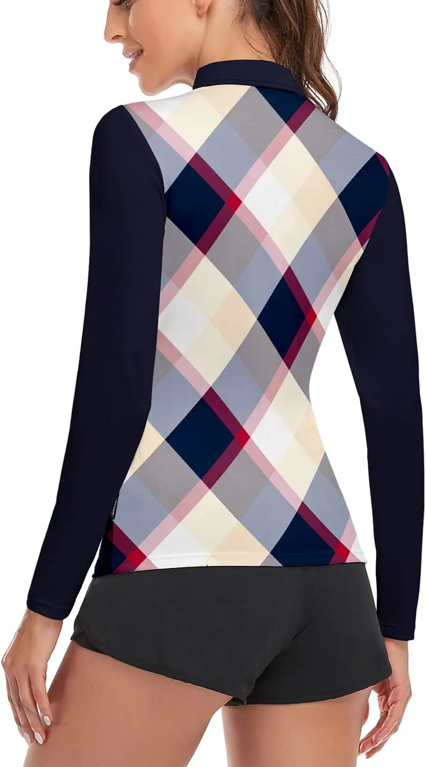 Soneven Womens Long Sleeve Polos 1/4 Zip Moisture Wicking Collared Golf Shirt Slim Fit for Casual Work