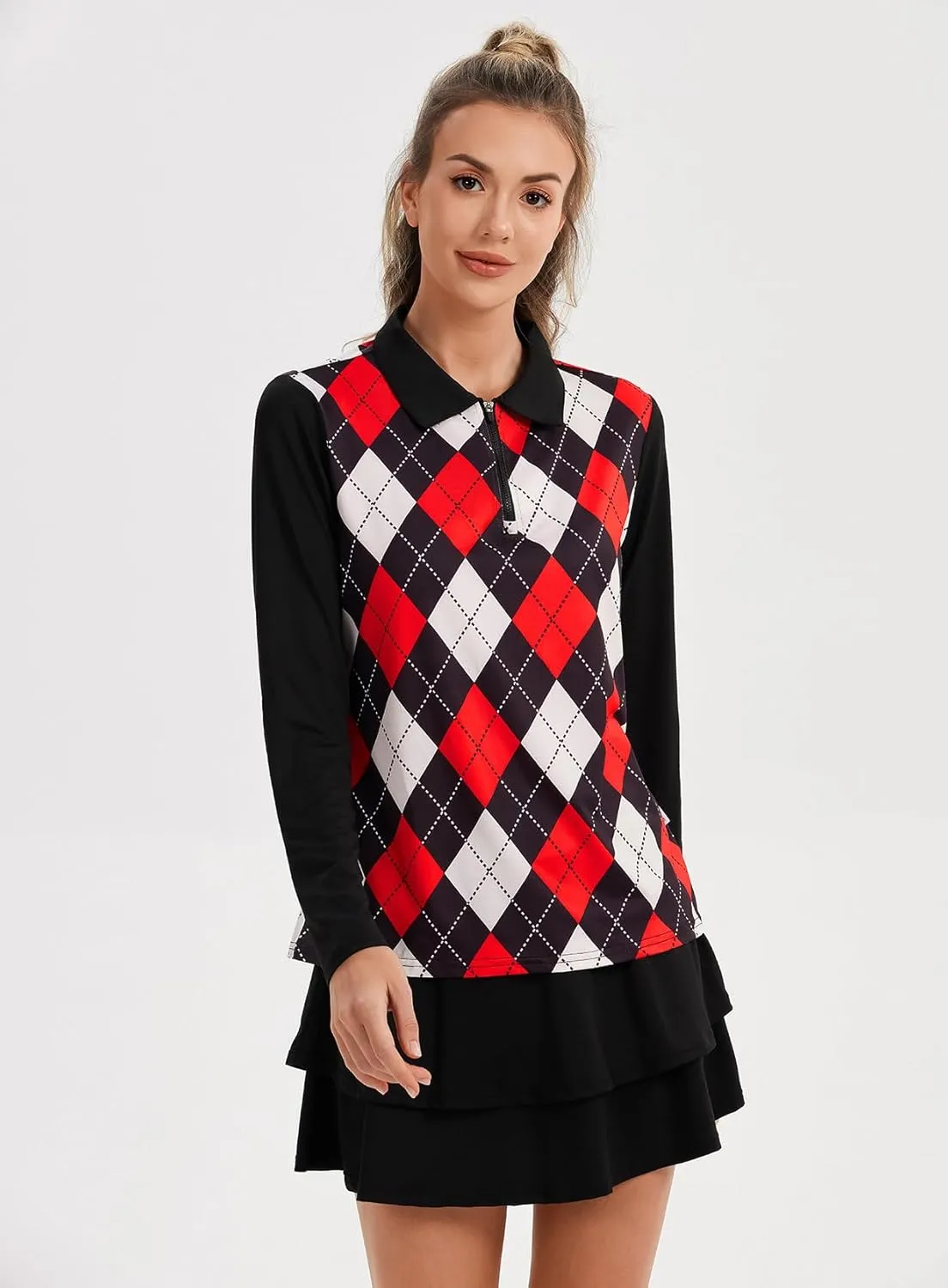 Soneven Womens Long Sleeve Polos 1/4 Zip Moisture Wicking Collared Golf Shirt Slim Fit for Casual Work
