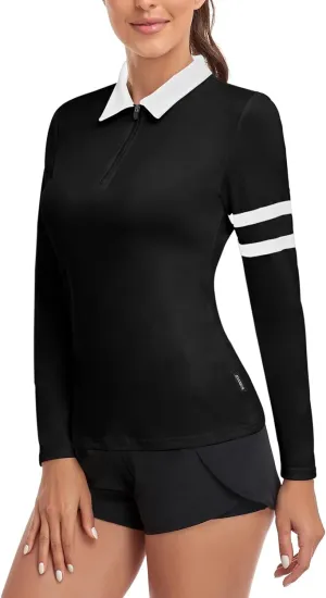 Soneven Womens Long Sleeve Polos 1/4 Zip Moisture Wicking Collared Golf Shirt Slim Fit for Casual Work