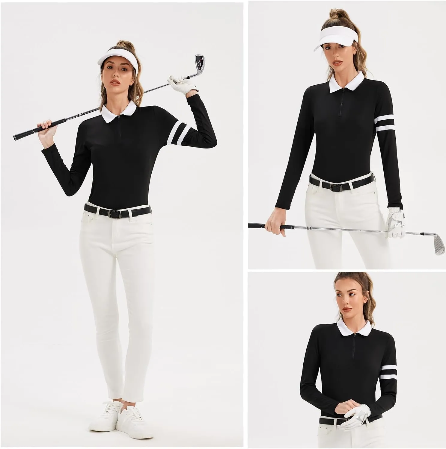 Soneven Womens Long Sleeve Polos 1/4 Zip Moisture Wicking Collared Golf Shirt Slim Fit for Casual Work