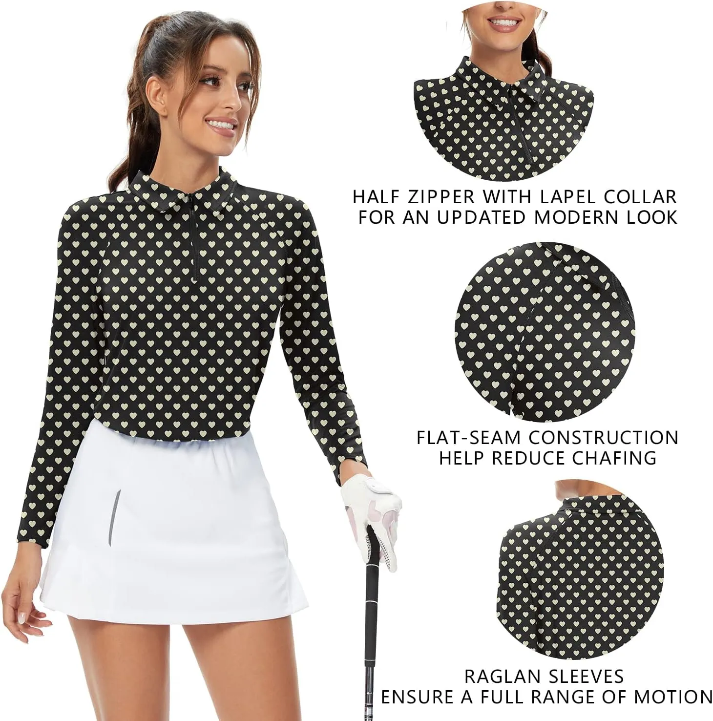 Soneven Womens Long Sleeve Polos 1/4 Zip Moisture Wicking Collared Golf Shirt Slim Fit for Casual Work