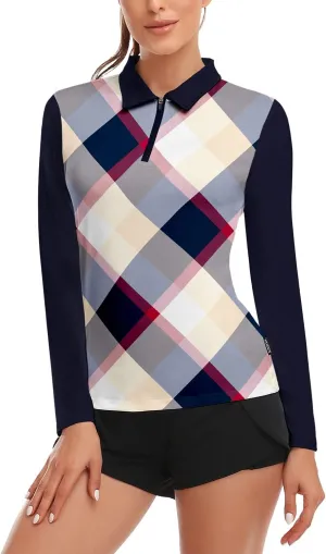 Soneven Womens Long Sleeve Polos 1/4 Zip Moisture Wicking Collared Golf Shirt Slim Fit for Casual Work