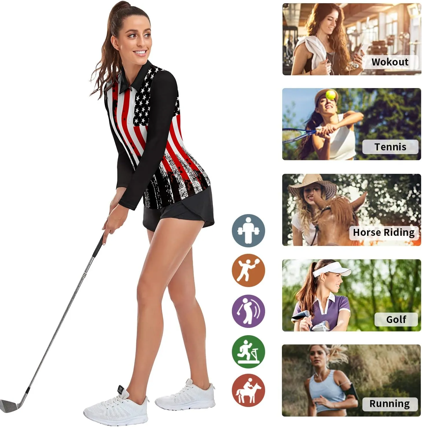 Soneven Womens Long Sleeve Polos 1/4 Zip Moisture Wicking Collared Golf Shirt Slim Fit for Casual Work