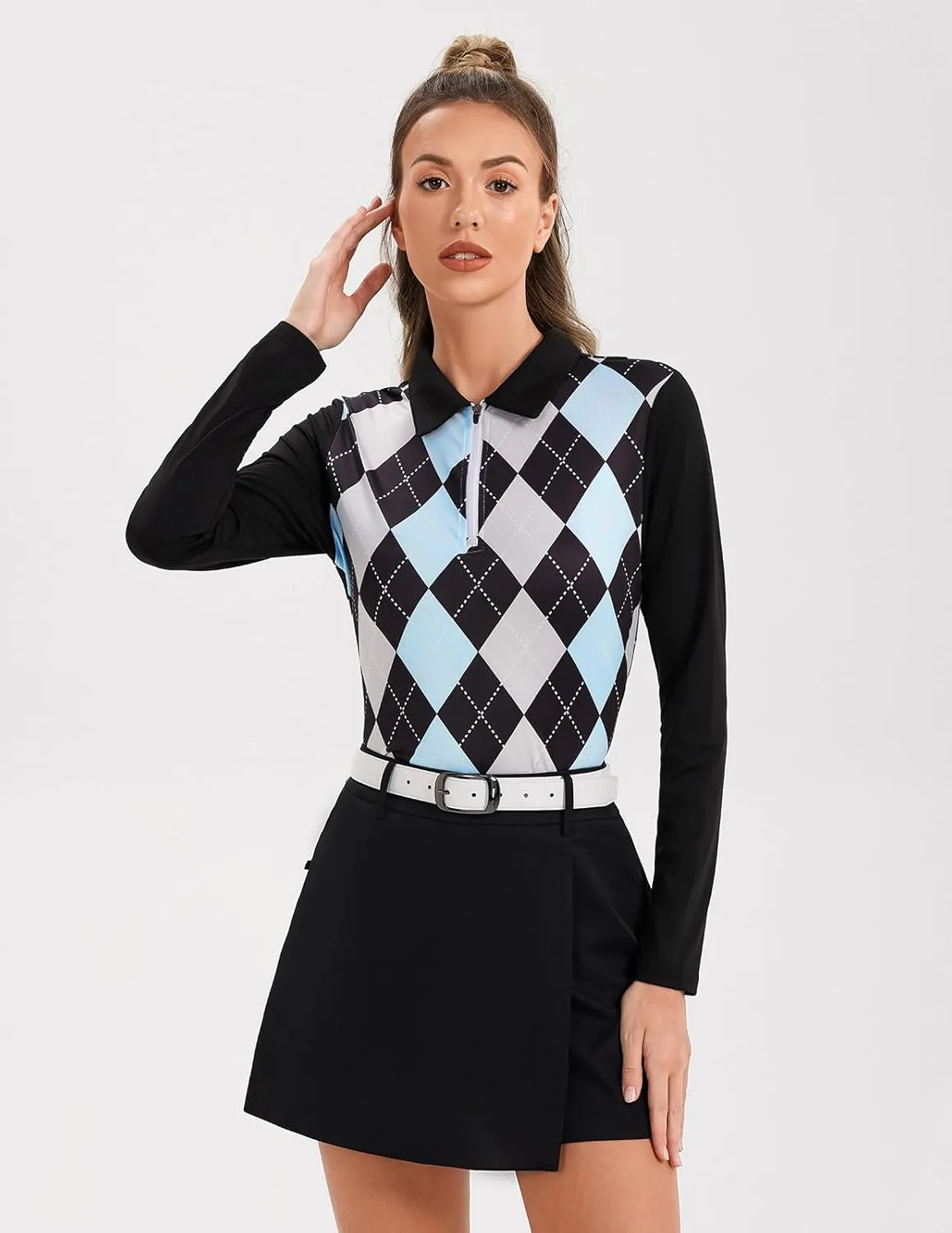 Soneven Womens Long Sleeve Polos 1/4 Zip Moisture Wicking Collared Golf Shirt Slim Fit for Casual Work
