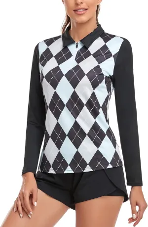 Soneven Womens Long Sleeve Polos 1/4 Zip Moisture Wicking Collared Golf Shirt Slim Fit for Casual Work
