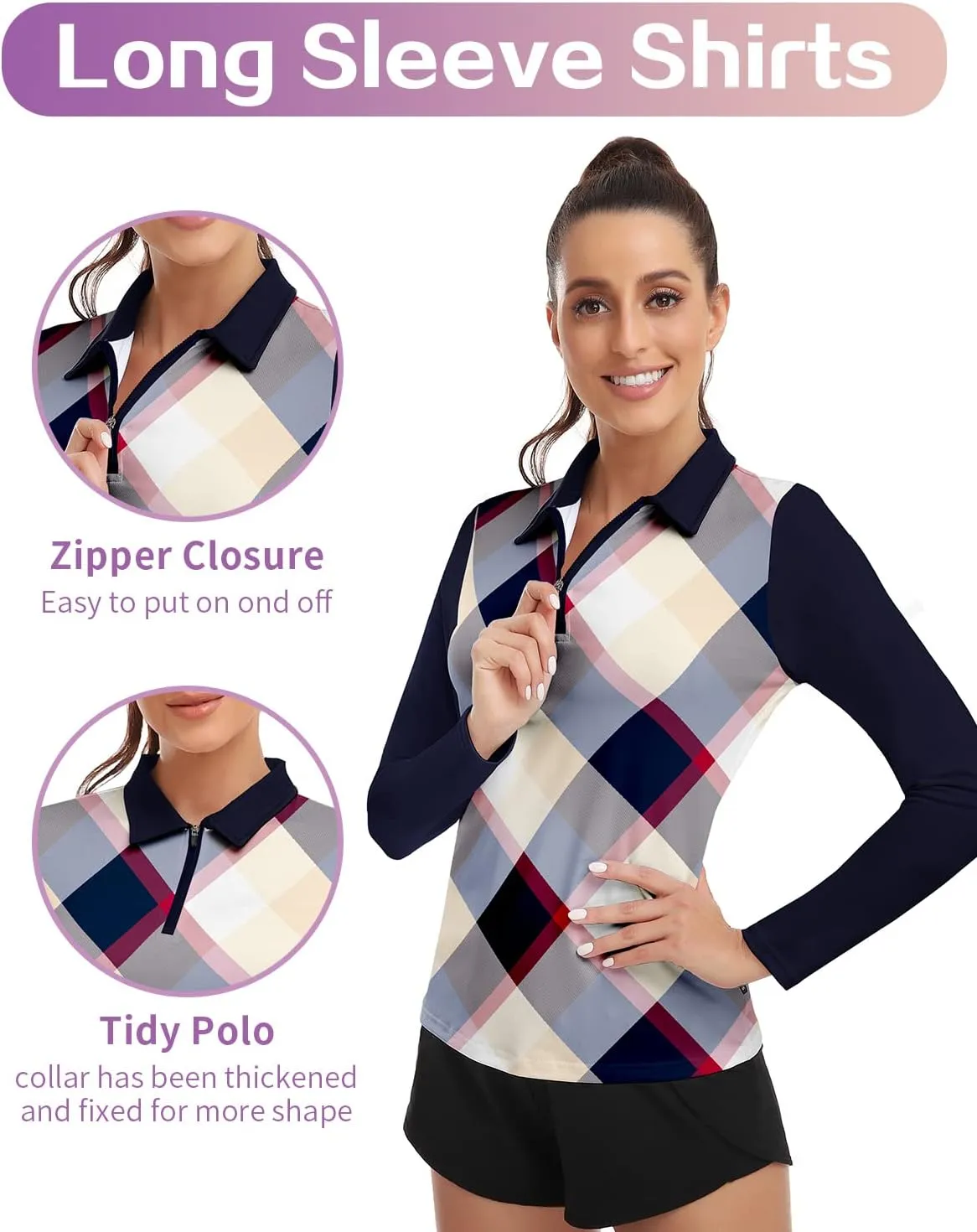 Soneven Womens Long Sleeve Polos 1/4 Zip Moisture Wicking Collared Golf Shirt Slim Fit for Casual Work
