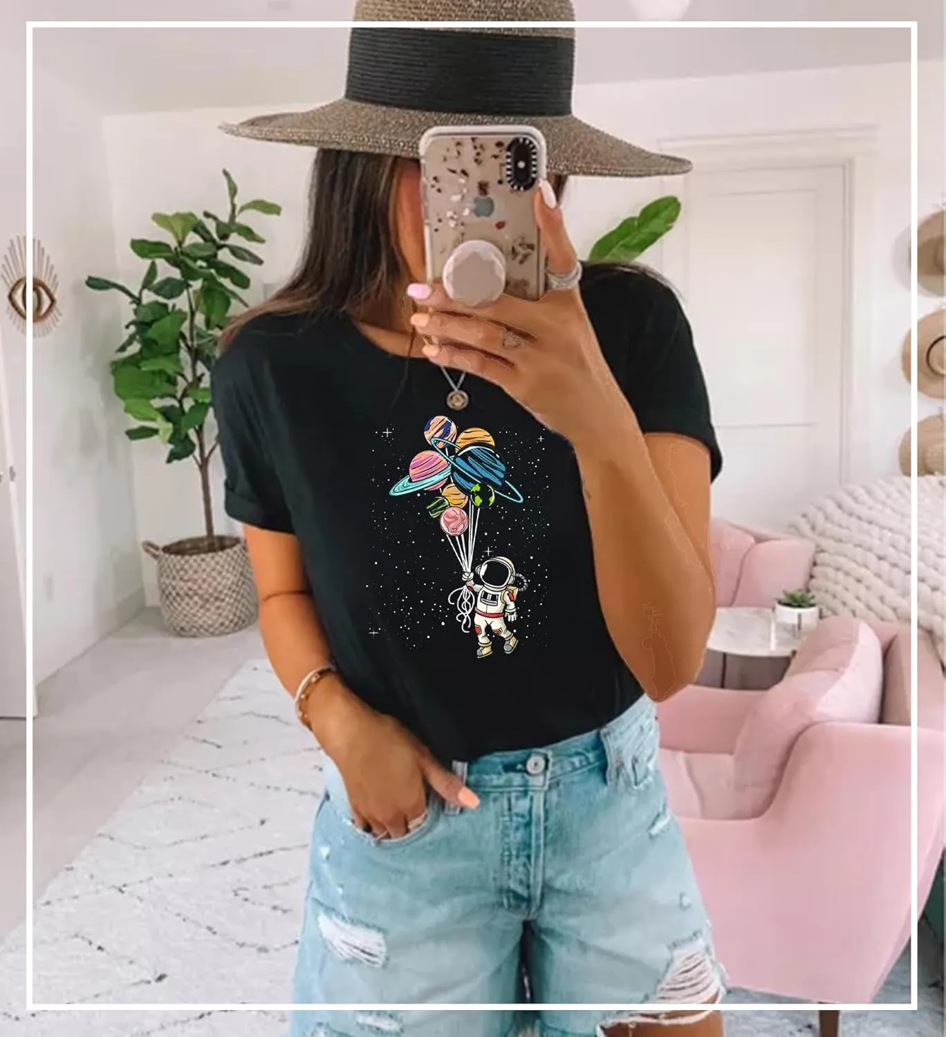 Space Shirts for Women NASA Shirt Moon Graphic Tees Astronaut Print T Shirt Space Fan Gift Shirt Short Sleeve Tee Tops