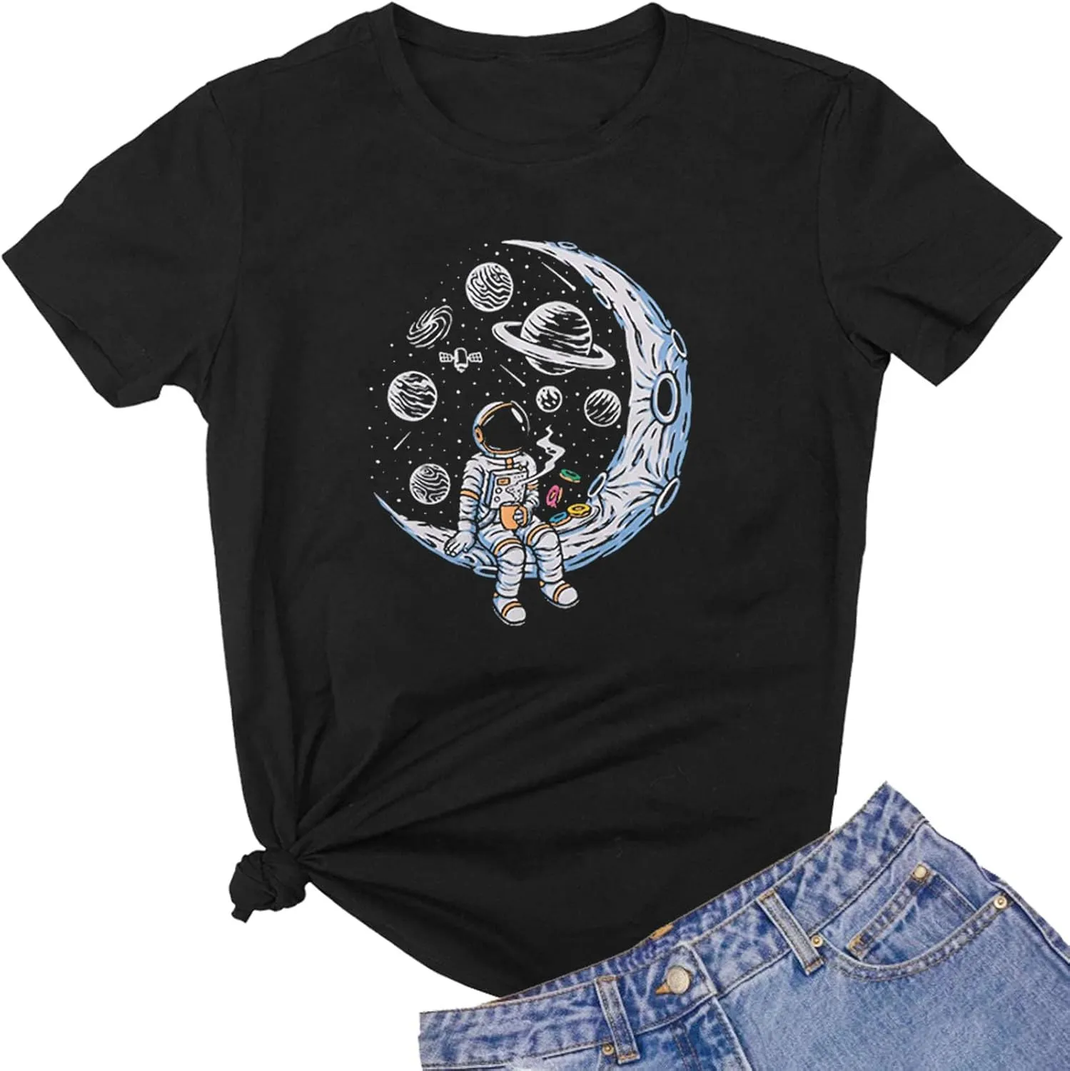 Space Shirts for Women NASA Shirt Moon Graphic Tees Astronaut Print T Shirt Space Fan Gift Shirt Short Sleeve Tee Tops