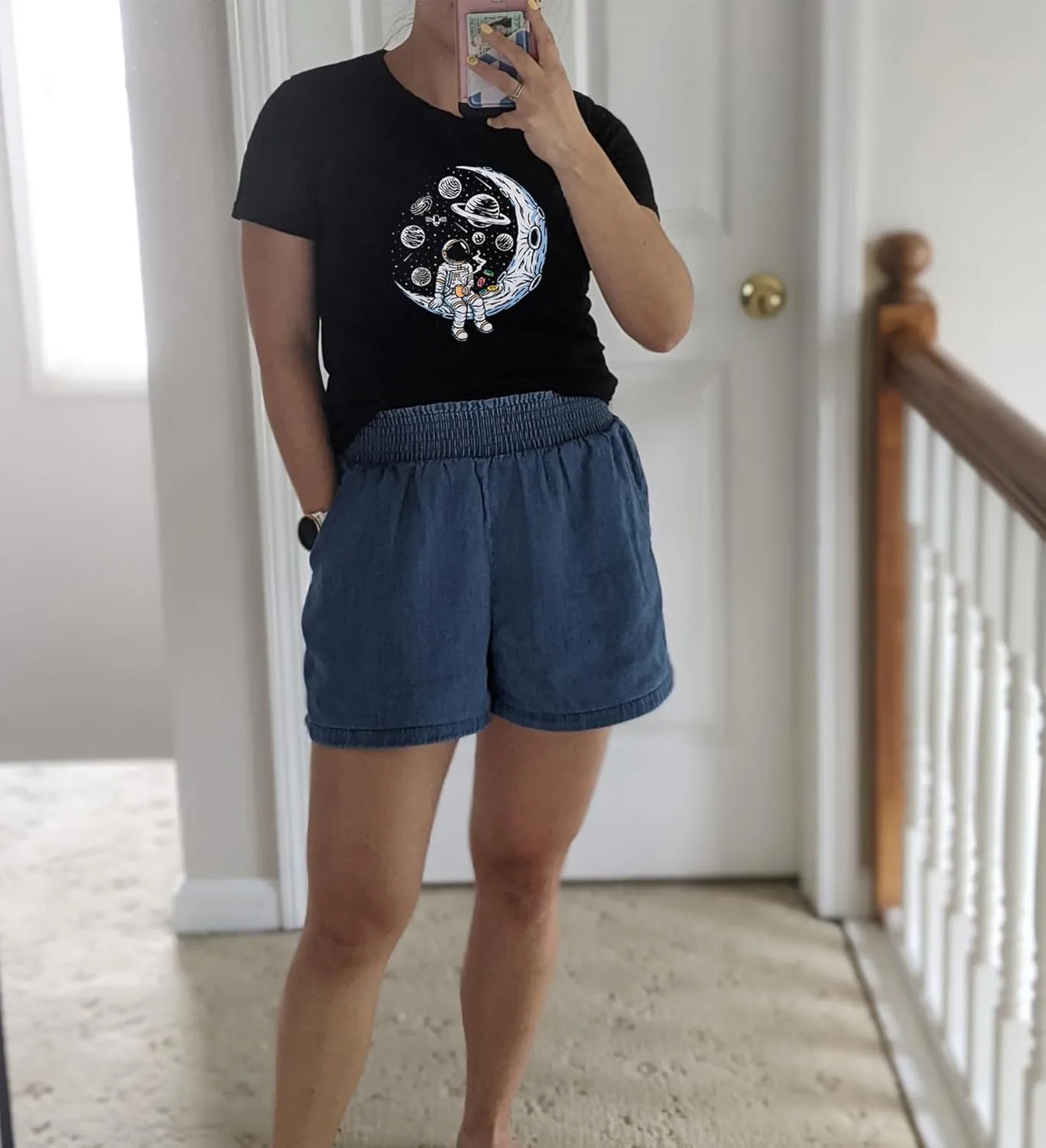 Space Shirts for Women NASA Shirt Moon Graphic Tees Astronaut Print T Shirt Space Fan Gift Shirt Short Sleeve Tee Tops