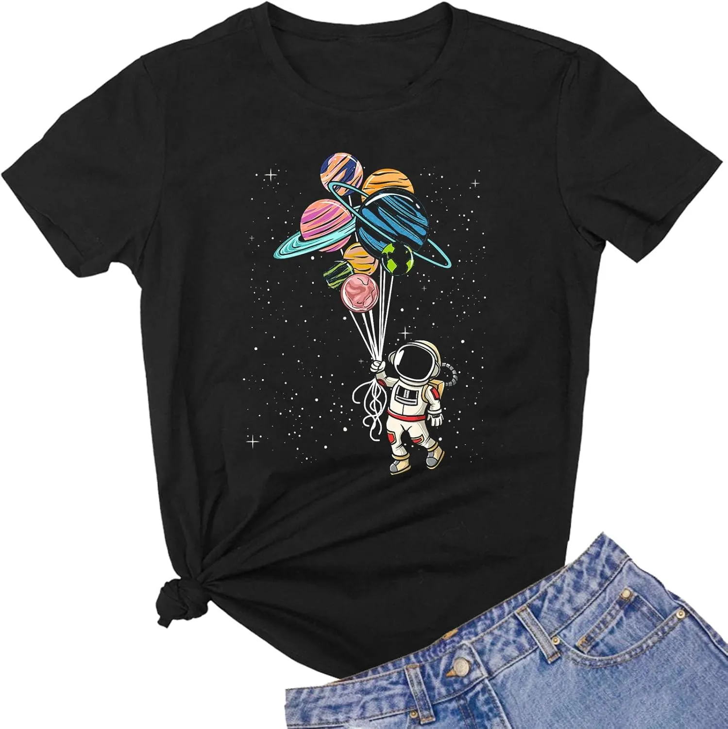 Space Shirts for Women NASA Shirt Moon Graphic Tees Astronaut Print T Shirt Space Fan Gift Shirt Short Sleeve Tee Tops
