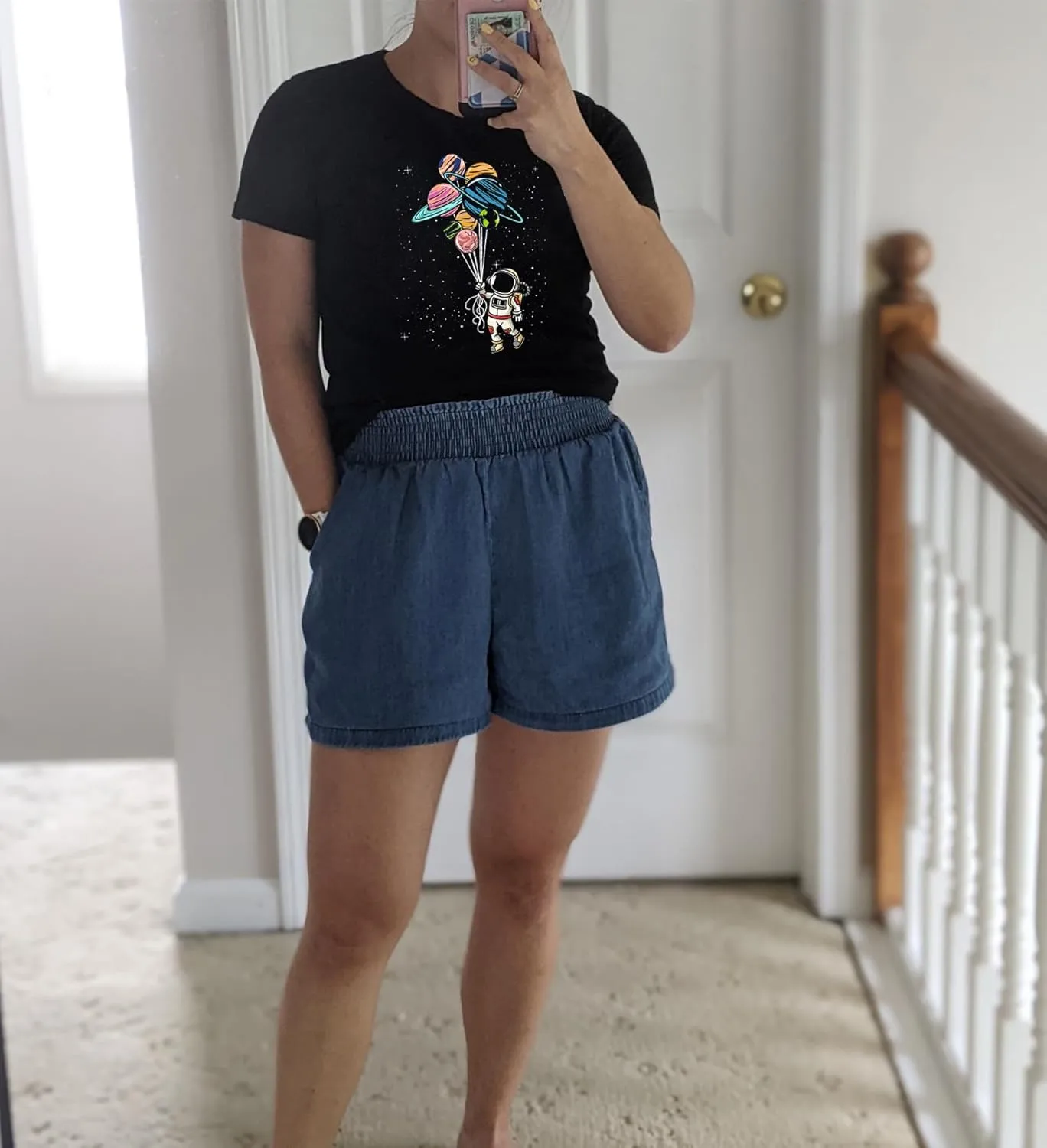 Space Shirts for Women NASA Shirt Moon Graphic Tees Astronaut Print T Shirt Space Fan Gift Shirt Short Sleeve Tee Tops