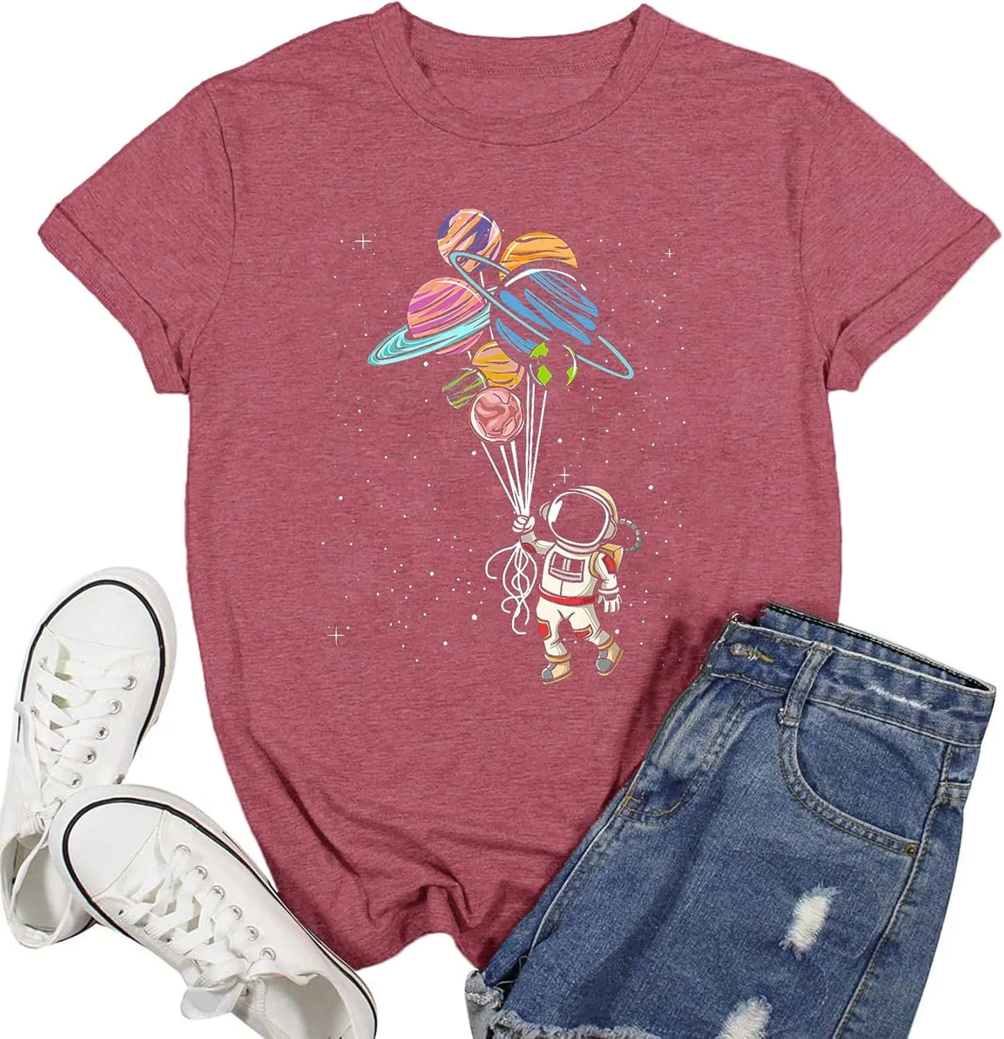 Space Shirts for Women NASA Shirt Moon Graphic Tees Astronaut Print T Shirt Space Fan Gift Shirt Short Sleeve Tee Tops