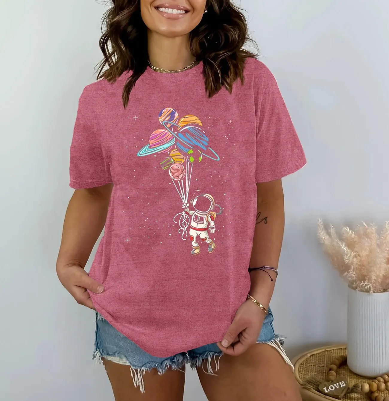 Space Shirts for Women NASA Shirt Moon Graphic Tees Astronaut Print T Shirt Space Fan Gift Shirt Short Sleeve Tee Tops