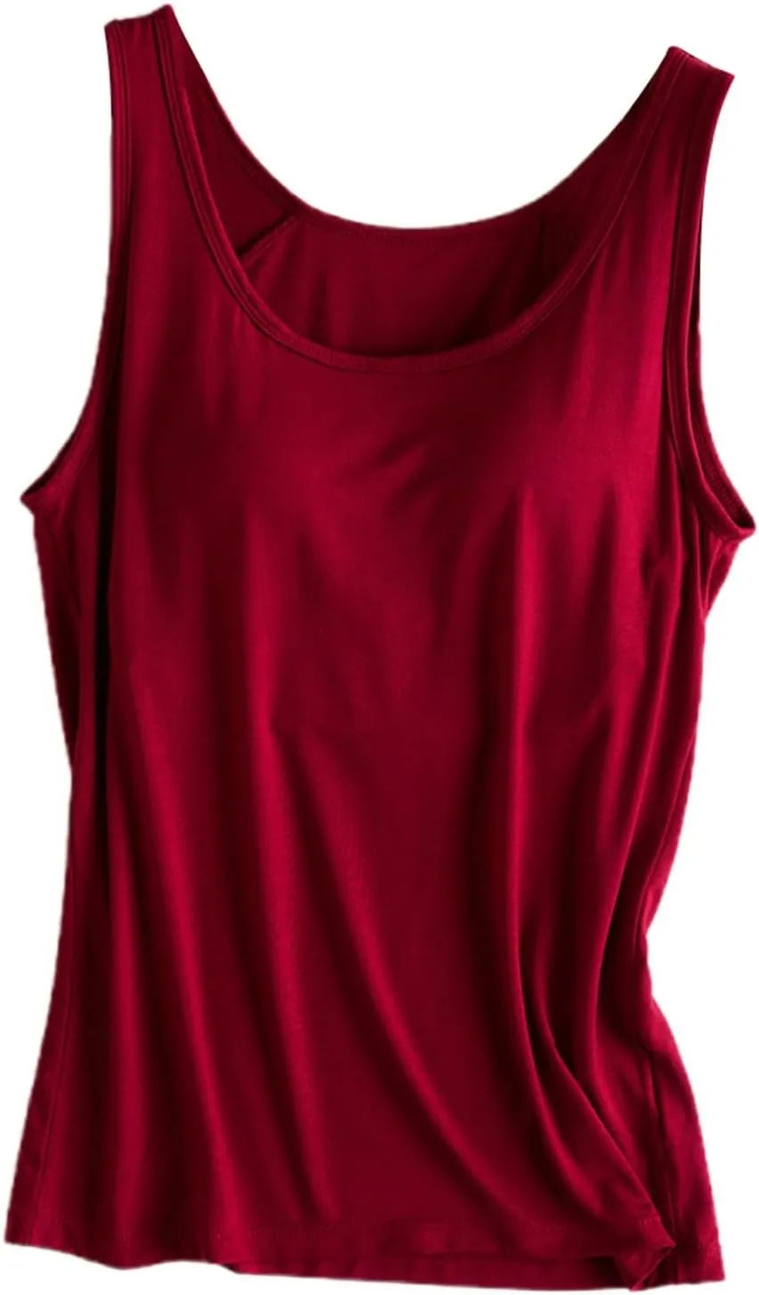 Tank Top with Built in Bra for Women Padded Summer Camisole Sleeveless Going out Top Casual Round Neck Yoga Cami Shirt