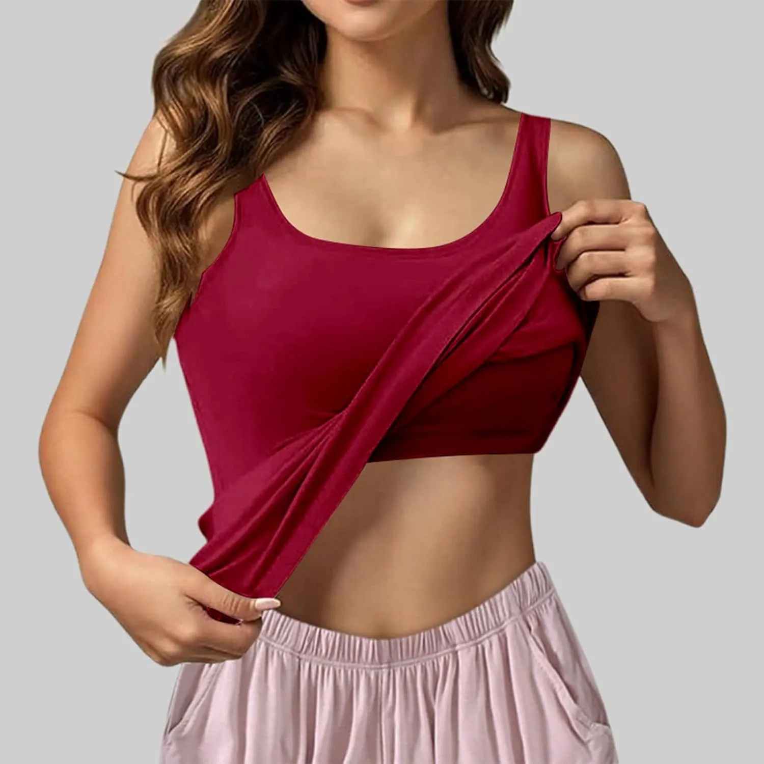 Tank Top with Built in Bra for Women Padded Summer Camisole Sleeveless Going out Top Casual Round Neck Yoga Cami Shirt