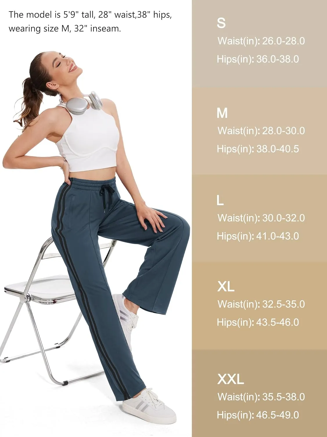 Tapata Women's 28/30/32/34 Inseam Track Pants Loose Straight Leg Jogging Sweatpants Warm-Up Sports Athletic Running