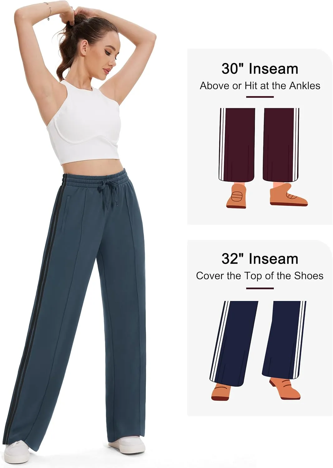 Tapata Women's 28/30/32/34 Inseam Track Pants Loose Straight Leg Jogging Sweatpants Warm-Up Sports Athletic Running
