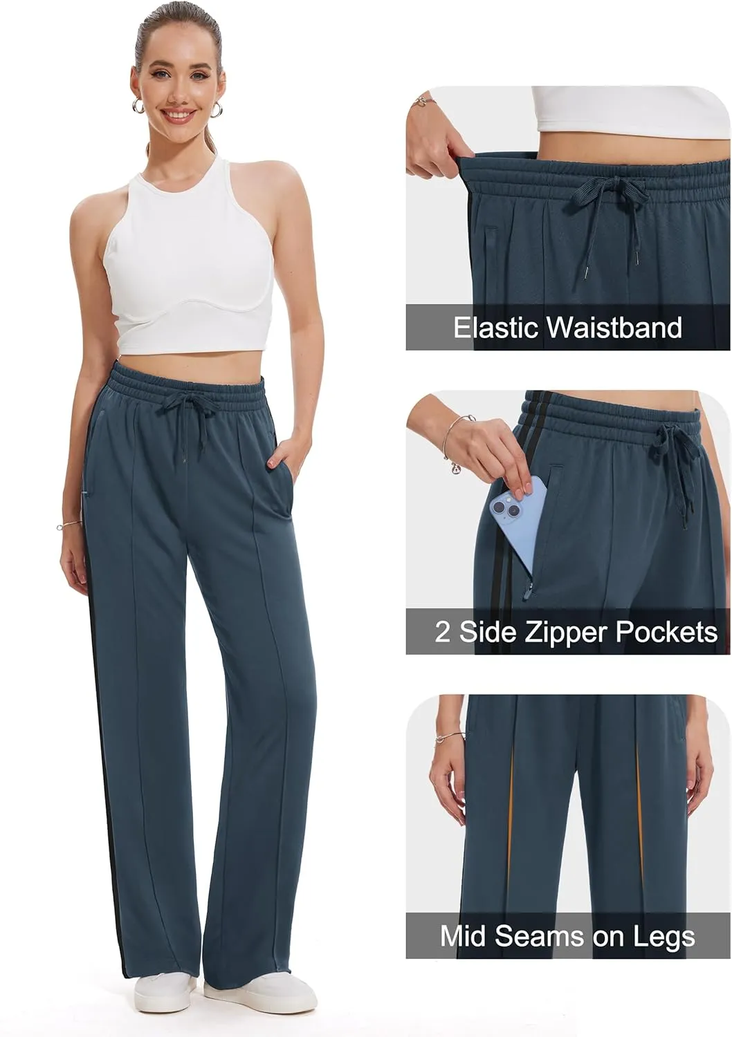 Tapata Women's 28/30/32/34 Inseam Track Pants Loose Straight Leg Jogging Sweatpants Warm-Up Sports Athletic Running