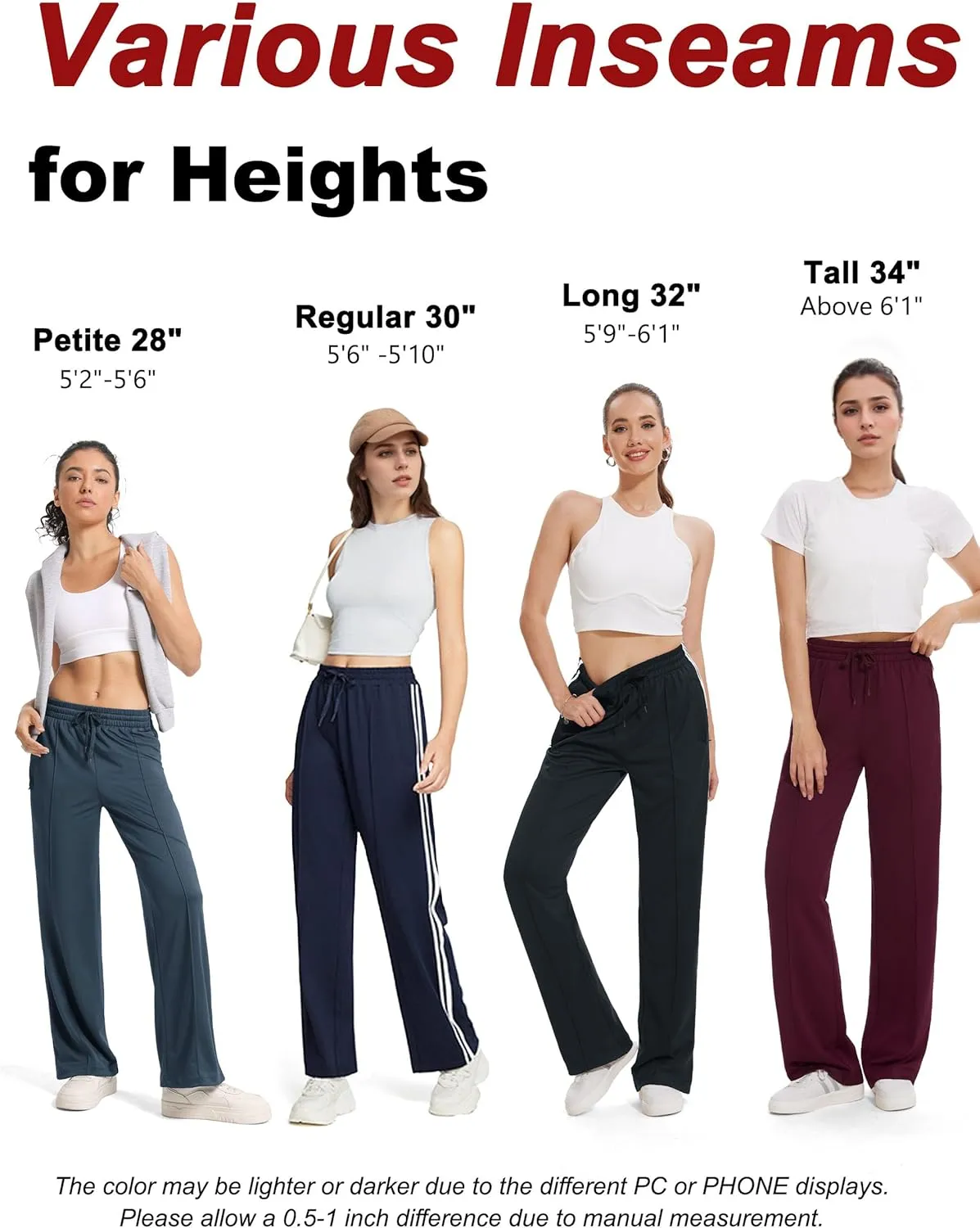 Tapata Women's 28/30/32/34 Inseam Track Pants Loose Straight Leg Jogging Sweatpants Warm-Up Sports Athletic Running