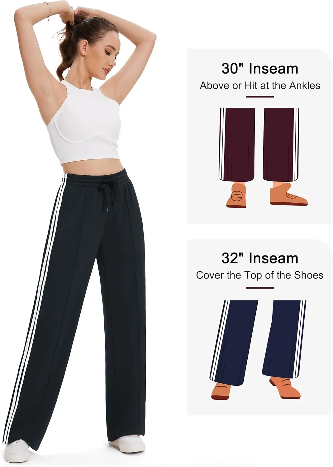 Tapata Women's 28/30/32/34 Inseam Track Pants Loose Straight Leg Jogging Sweatpants Warm-Up Sports Athletic Running
