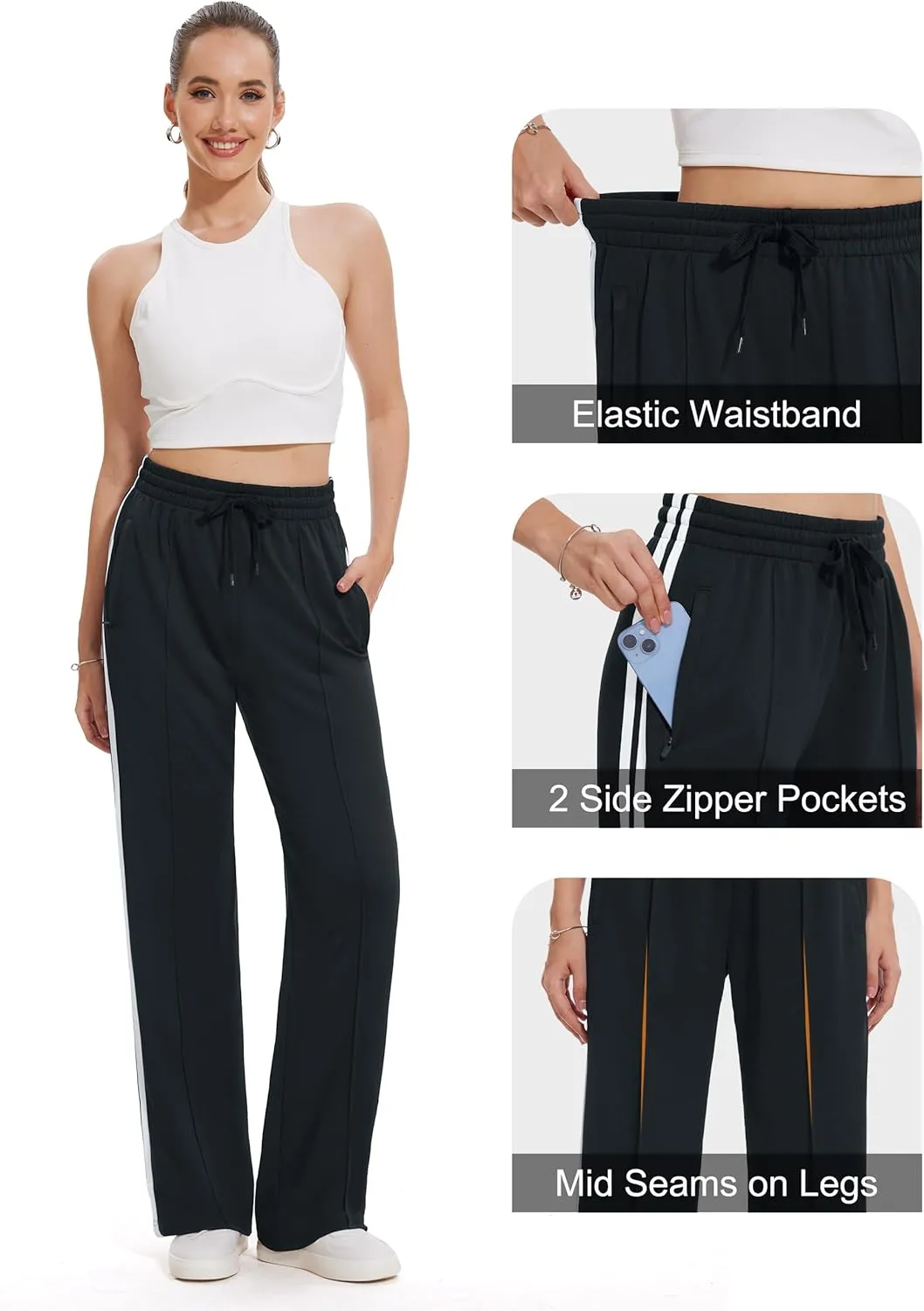 Tapata Women's 28/30/32/34 Inseam Track Pants Loose Straight Leg Jogging Sweatpants Warm-Up Sports Athletic Running