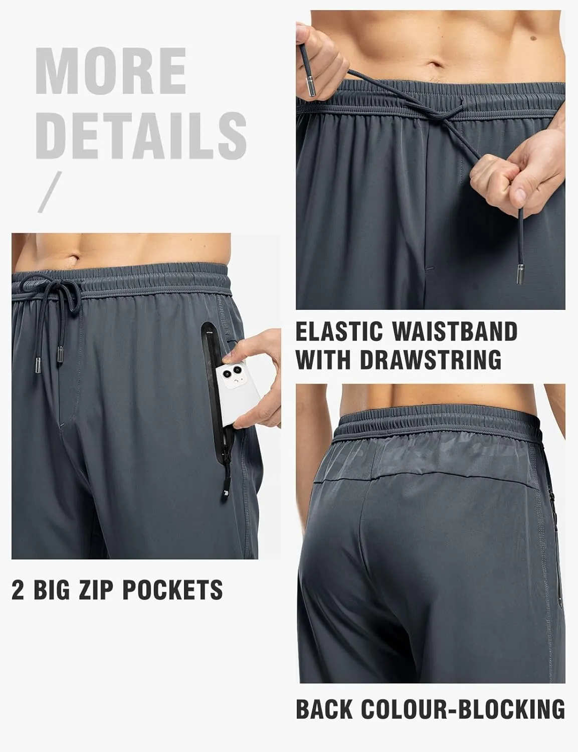 TBMPOY Men's Lightweight Hiking Travel Pants Breathable Athletic Fishing Active Joggers Zipper Pockets