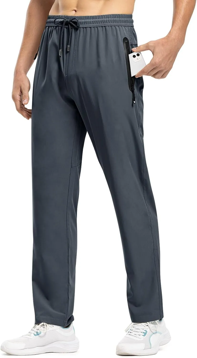 TBMPOY Men's Lightweight Hiking Travel Pants Breathable Athletic Fishing Active Joggers Zipper Pockets
