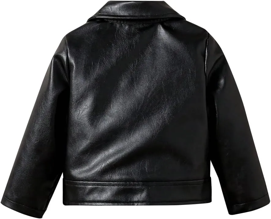 Toddler Girls Motorcycle Leather Jacket - A Piece of Zipper Black Coat Jacket - Cool Girls Outwear Tops for Kids