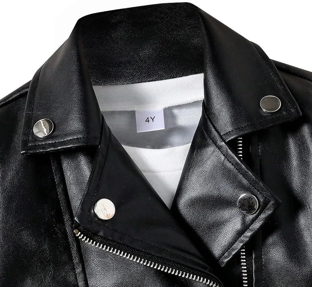 Toddler Girls Motorcycle Leather Jacket - A Piece of Zipper Black Coat Jacket - Cool Girls Outwear Tops for Kids