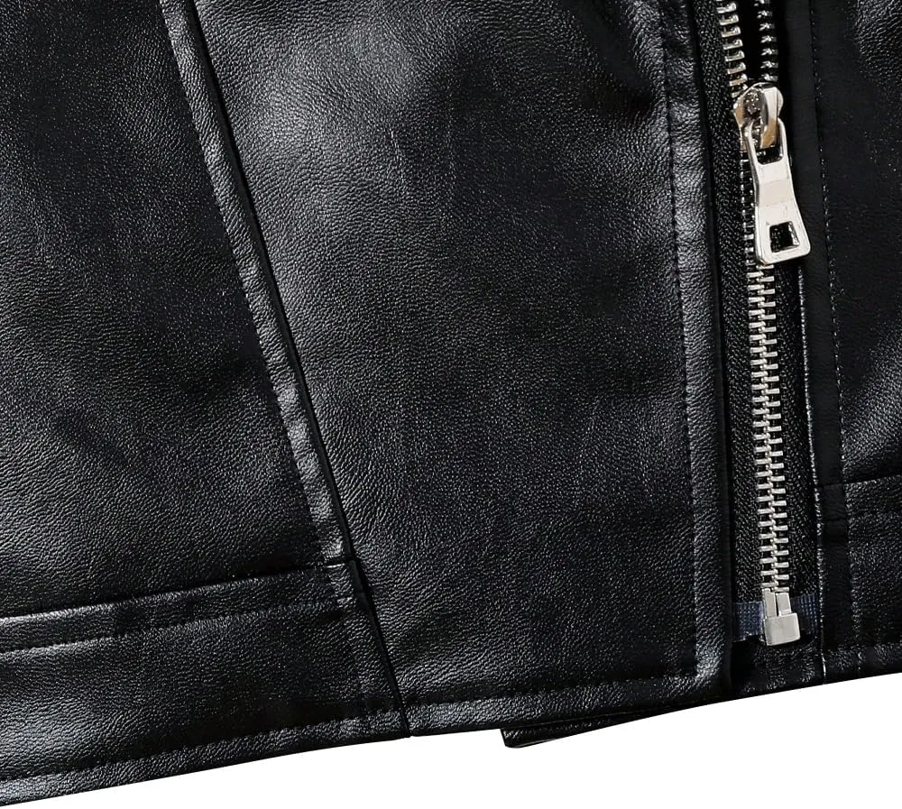Toddler Girls Motorcycle Leather Jacket - A Piece of Zipper Black Coat Jacket - Cool Girls Outwear Tops for Kids