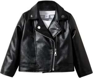 Toddler Girls Motorcycle Leather Jacket - A Piece of Zipper Black Coat Jacket - Cool Girls Outwear Tops for Kids