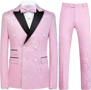 UNINUKOO Mens Suit 3 Piece Tuxedo for Men Paisley Floral Peak Lapel Double Breasted Blazer Vest Pants Set