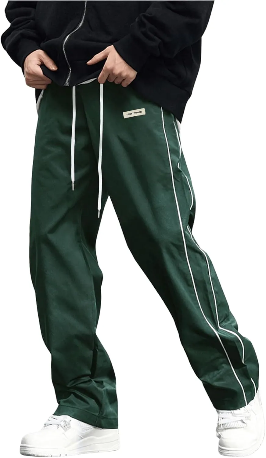 Verdusa Men's Track Pants Straight Leg Acitve Streetwear Elastic Waist Parachute Pants with Pockets