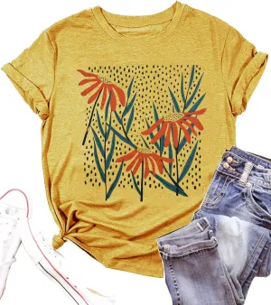 Vintage Floral Shirts Women Boho Wildflowers T-Shirt Wildflower Graphic Tee Shirts Summer Nature Tshirts Tops