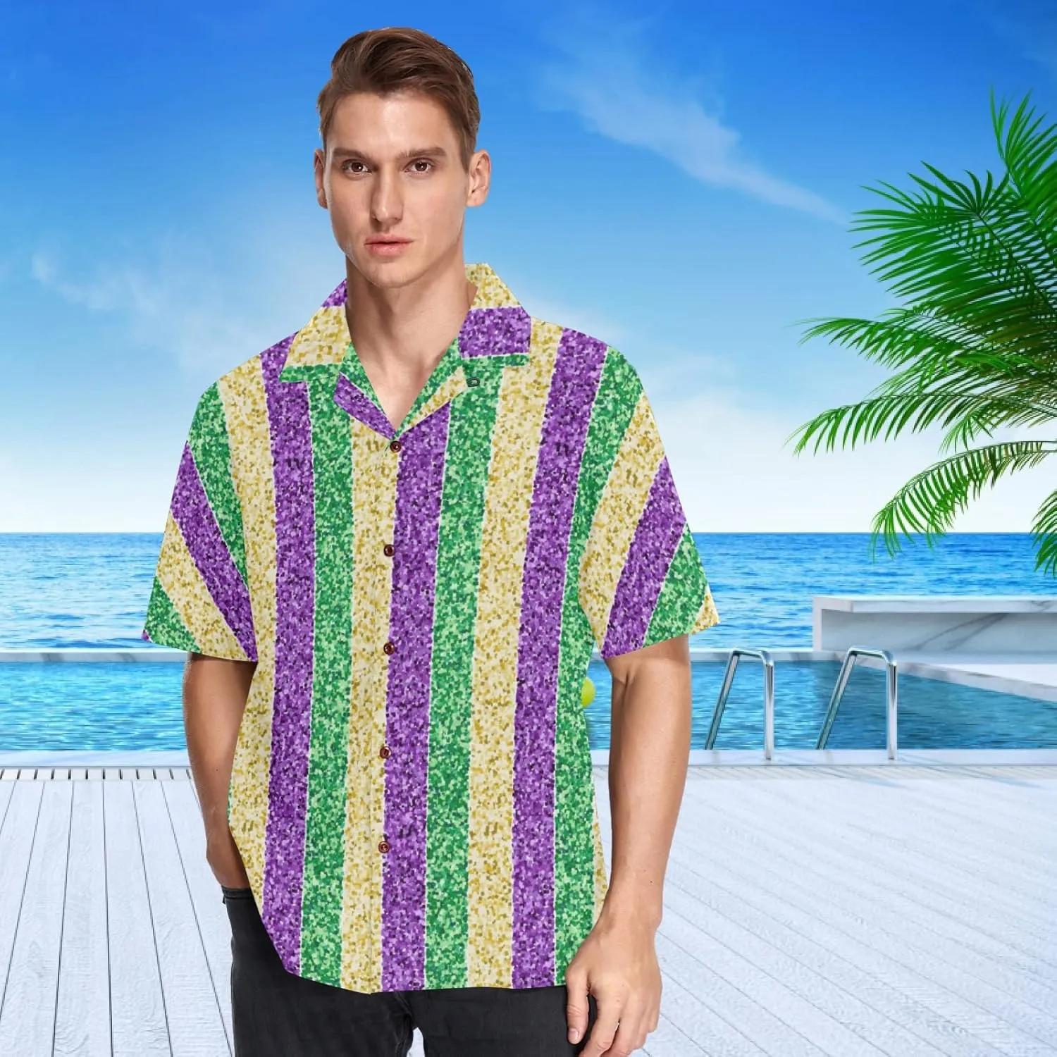 visesunny Mens Casual Button Down Short Sleeve Hawaiian Shirt Aloha Shirt