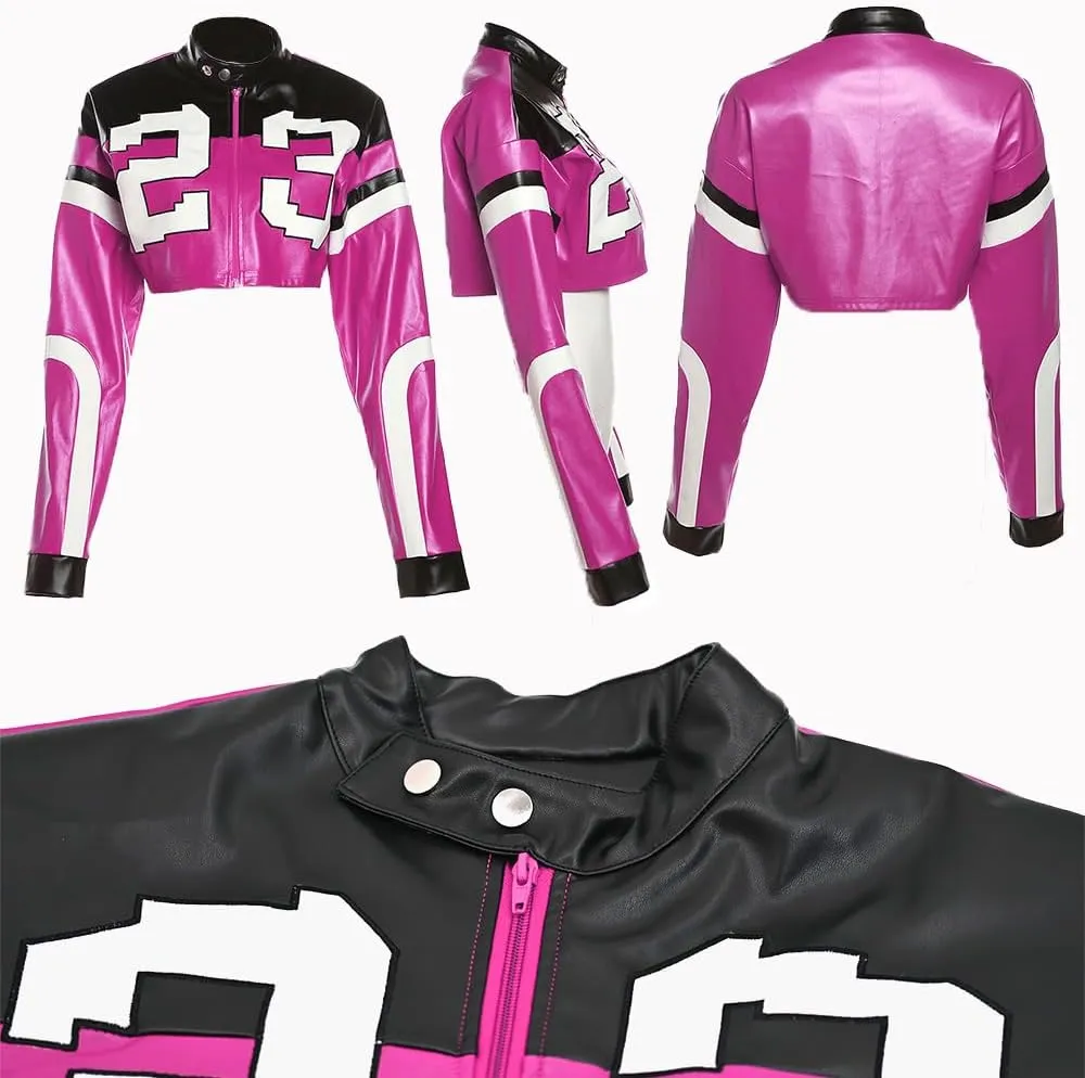 VOIKERDR Leather Jacket Cropped Jacket Motorcycle Jacket Y2K Letter Bomber Jacket Women Faux Leather Jacket Streetwear