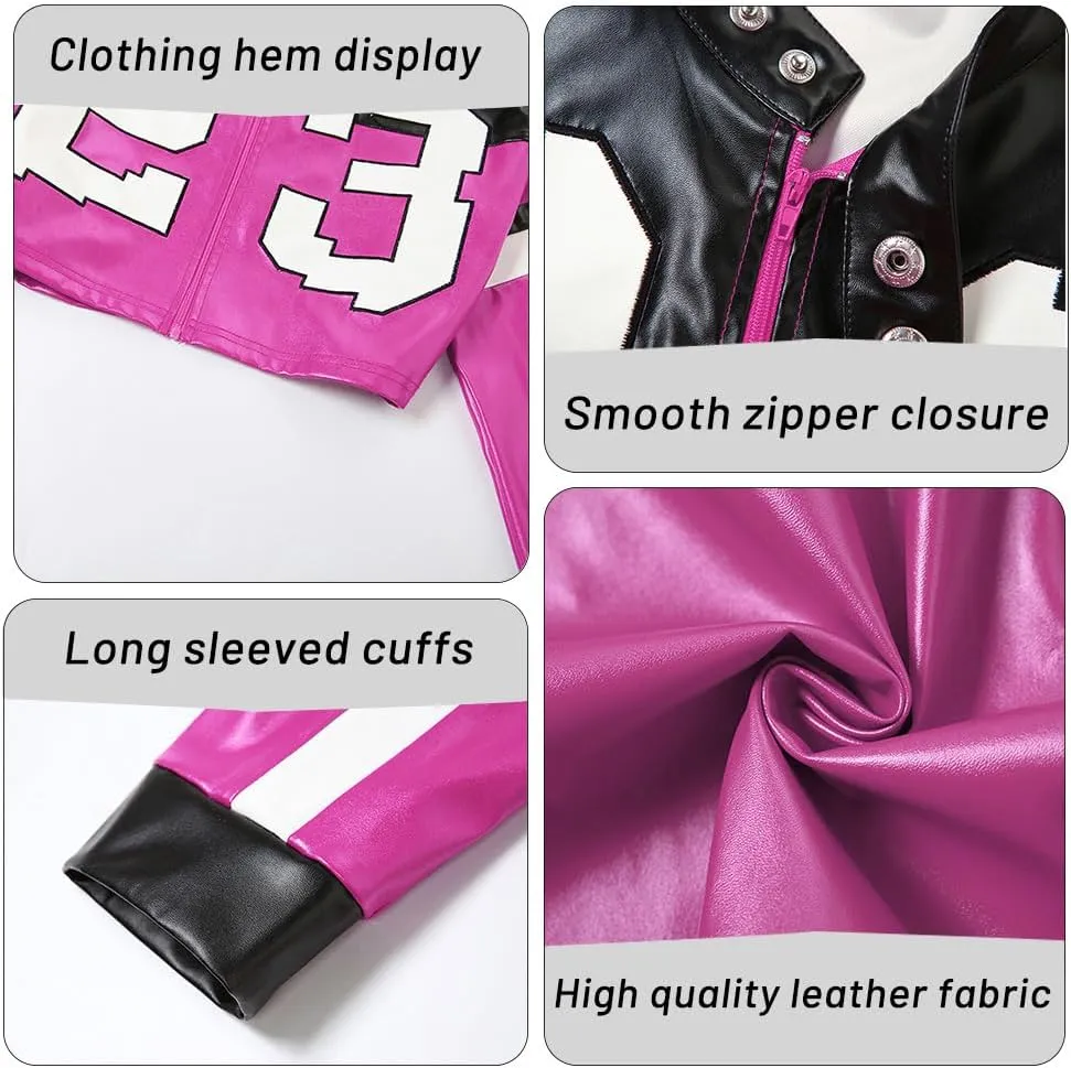 VOIKERDR Leather Jacket Cropped Jacket Motorcycle Jacket Y2K Letter Bomber Jacket Women Faux Leather Jacket Streetwear