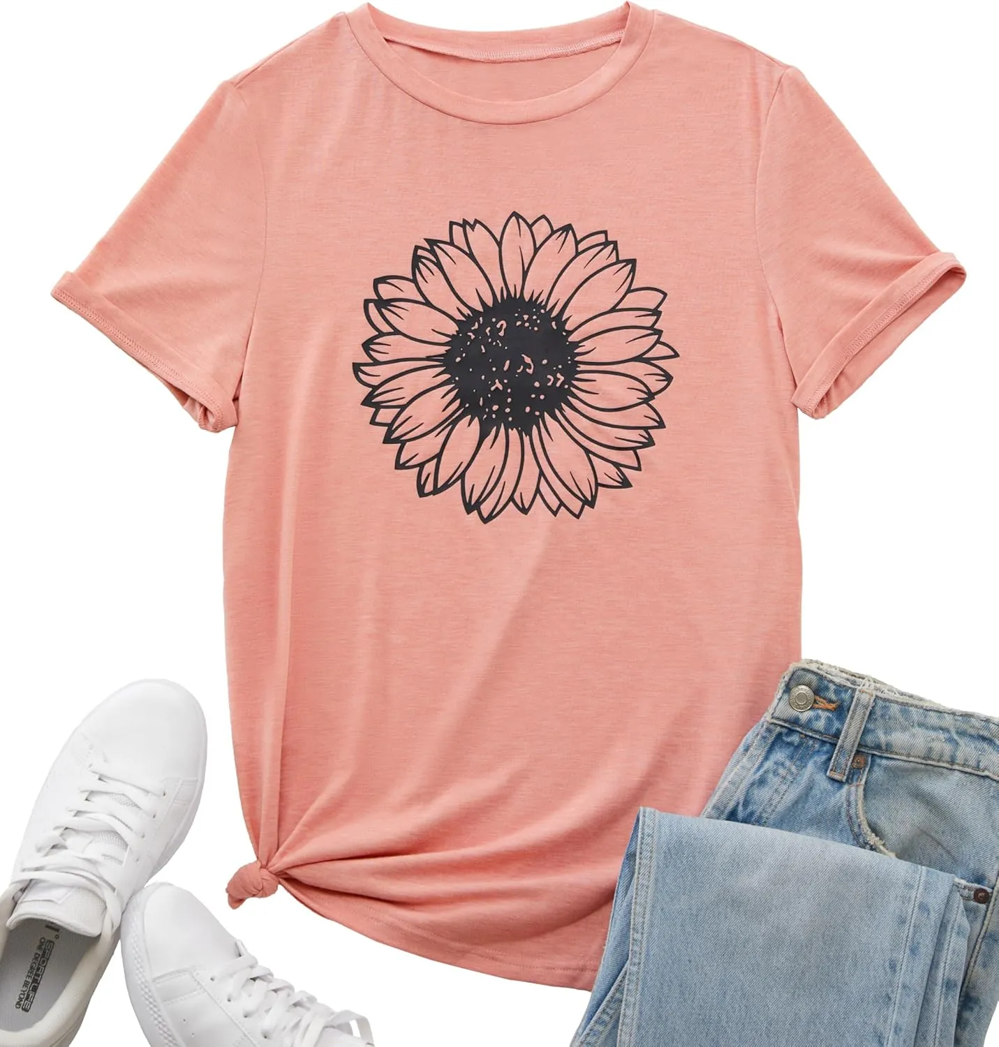 Vrtige Women's Casual Sunflower Graphic Shirt Crewneck Short Sleeve Tee T Shirt Top