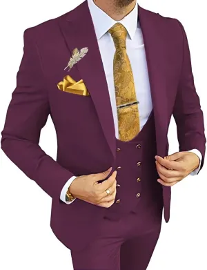 Wangyue 3 Piece Men's Suits Slim Fit Double Breasted Suit Gold Button Blazer Vest Pants Wedding Suit for Men