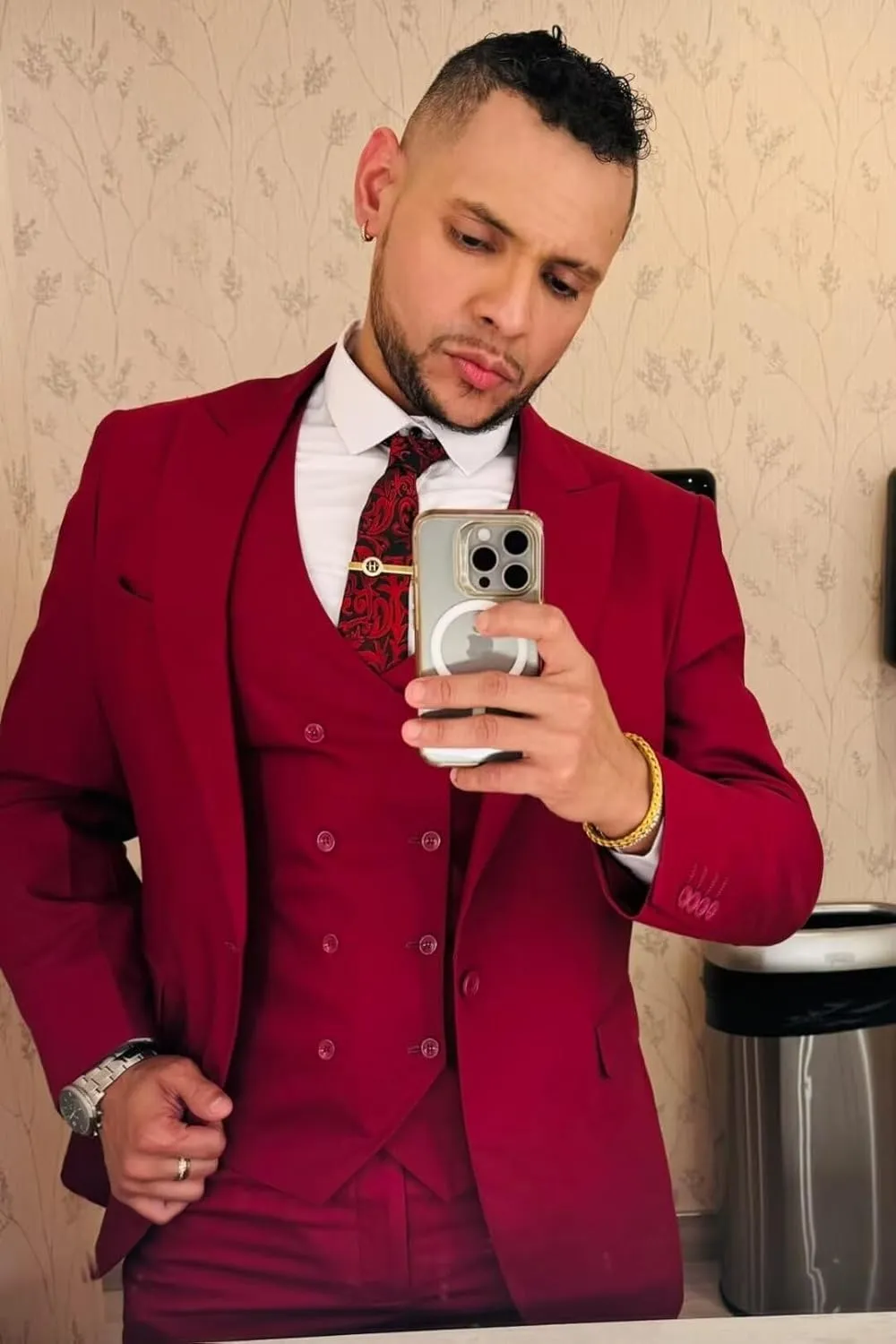 Wangyue 3 Piece Suit Slim Fit Men Suits Double Breasted Wedding Party One Button Blazer Jacket Vest Pants Sets Beige