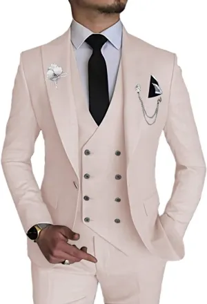 Wangyue Men's 3 Piece Slim Fit Suit Double Breasted Suit Men Formal Suit for Wedding Prom Dinner Party