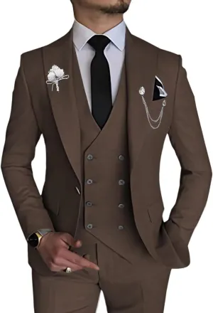 Wangyue Men's 3 Piece Slim Fit Suit Double Breasted Suit Men Formal Suit for Wedding Prom Dinner Party