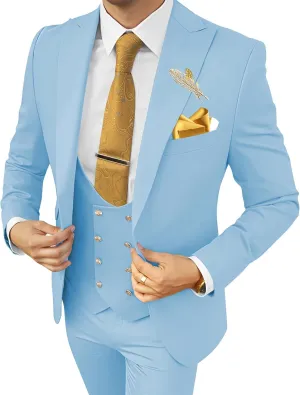 Wangyue Men's Suits 3 Piece Slim Fit Suits for Men Double Breasted Suit Men Business Wedding Prom Tuxedo Suit