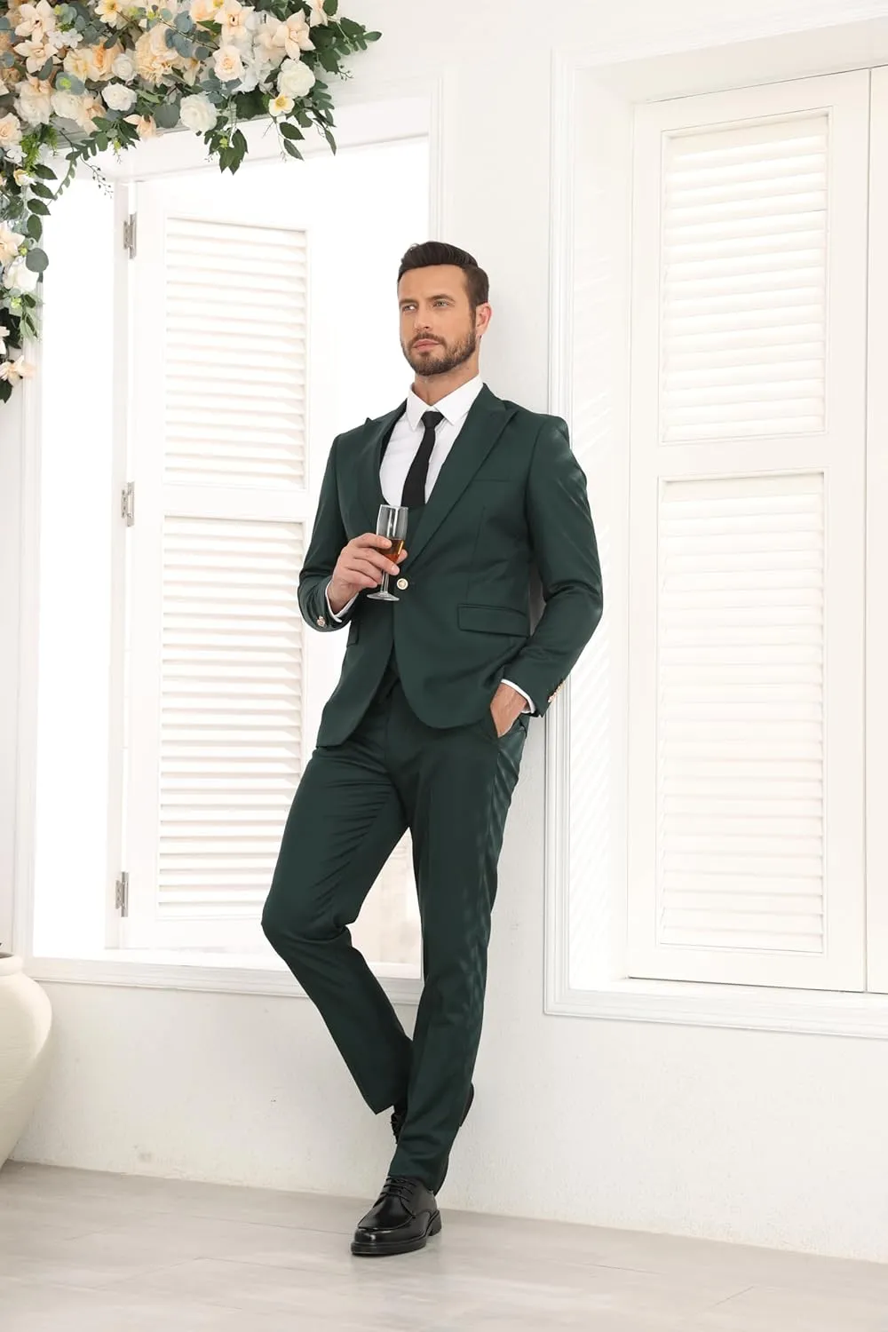 Wangyue Men's Suits 3 Piece Slim Fit Suits for Men Double Breasted Suit Men Business Wedding Prom Tuxedo Suit