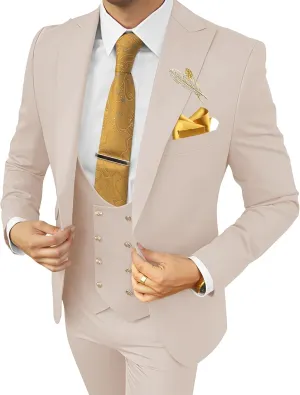 Wangyue Men's Suits 3 Piece Slim Fit Suits for Men Double Breasted Suit Men Business Wedding Prom Tuxedo Suit