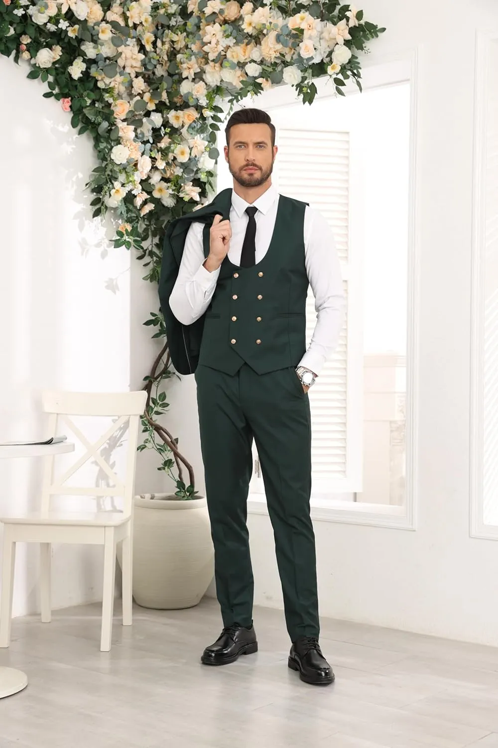 Wangyue Men's Suits 3 Piece Slim Fit Suits for Men Double Breasted Suit Men Business Wedding Prom Tuxedo Suit