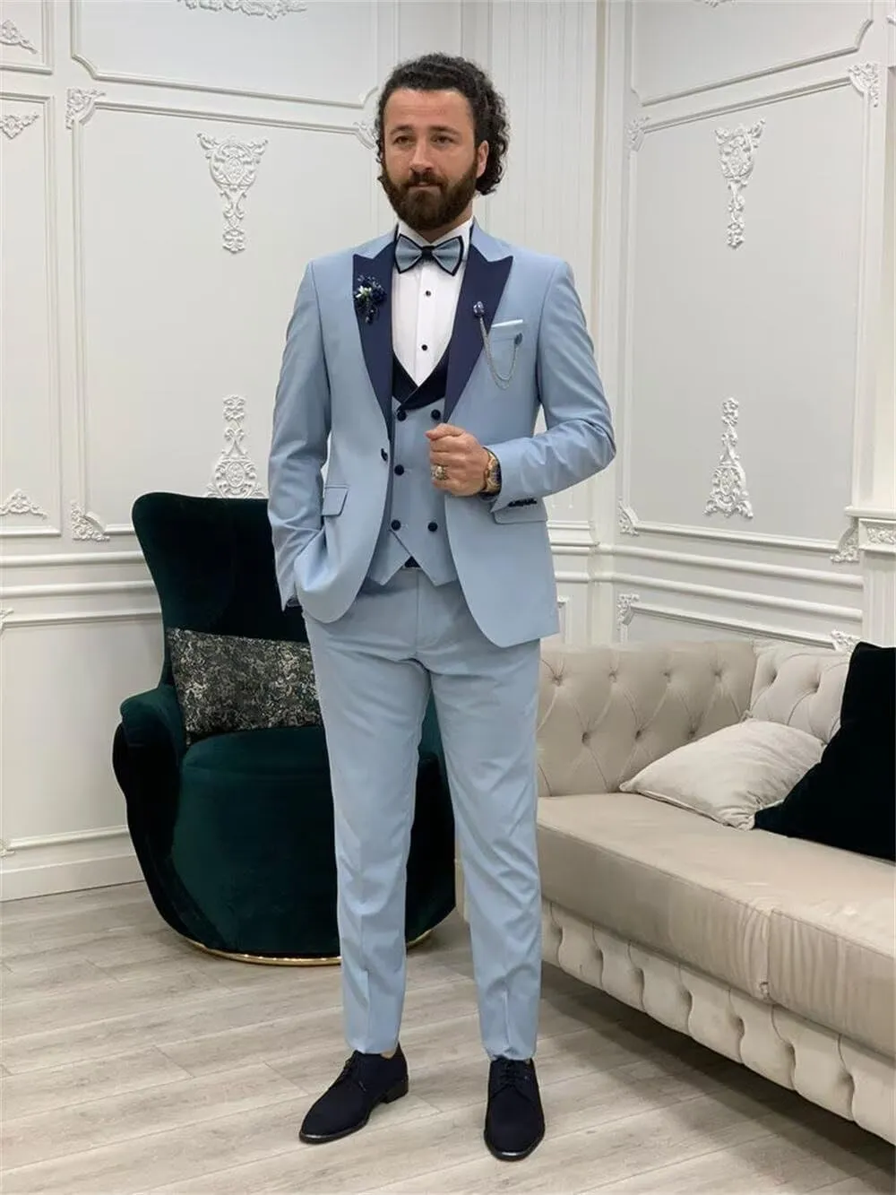 Wangyue Men's Tuxedo Suit 3 Piece Slim Fit Suit for Men Tuxedo for Men Wedding Party Dinner Prom