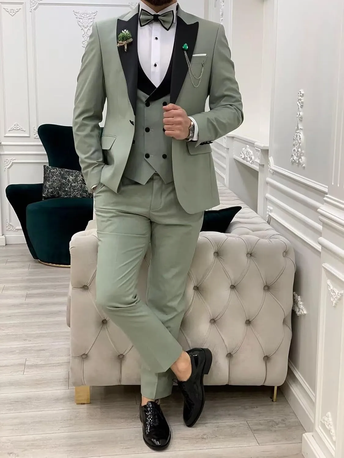 Wangyue Men's Tuxedo Suit 3 Piece Slim Fit Suit for Men Tuxedo for Men Wedding Party Dinner Prom